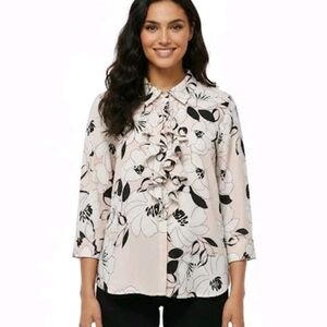 Karl Lagerfeld Paris Floral Ruffle Button Down Blouse Size Large